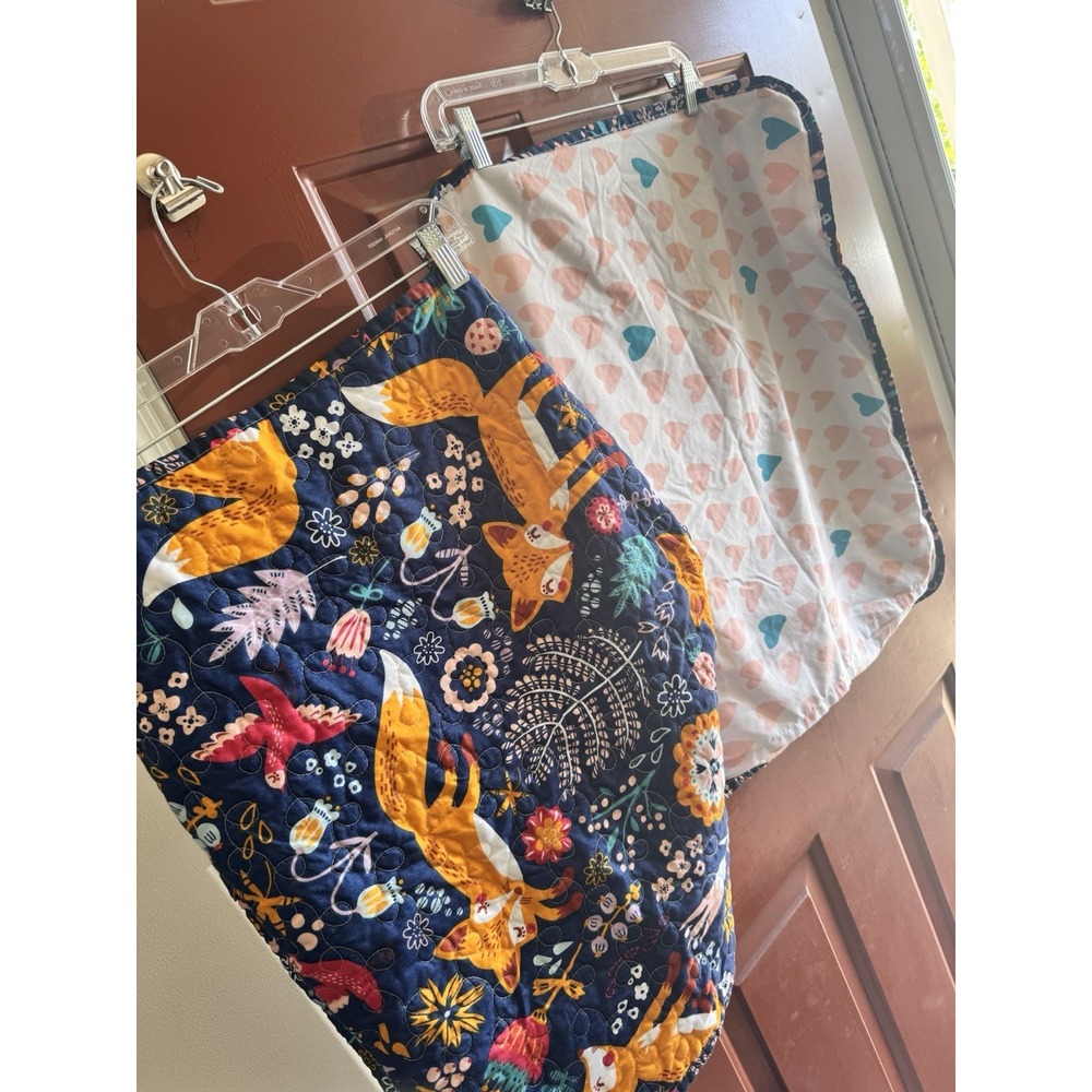 Lush Quilted Blue Pink White pillowcases foxes and hearts